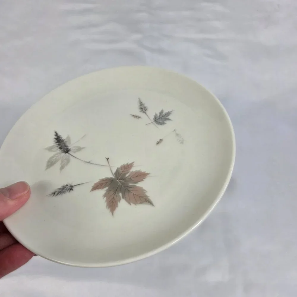FOUR Royal Doulton Tumbling Leaves Bread Plates Gray & Pink Leaves